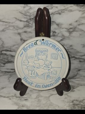 Bread Warmer Stone Lyn Ulick 1988 USA Vtg Teddy bear Trivet 6"